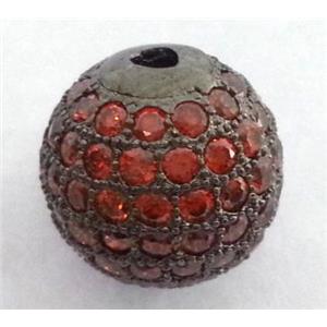 paved zircon copper bead, round, black plated, approx 8mm dia, 2mm dia