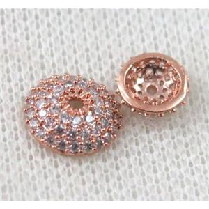 copper beadcaps paved zircon, rose gold, approx 10mm dia