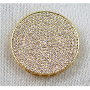 copper bead paved zircon, circle, gold plated, approx 30mm dia