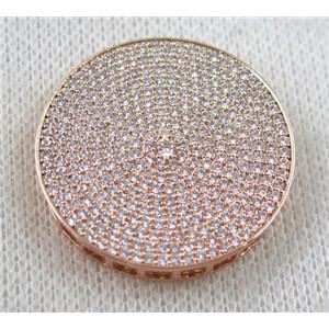 copper bead paved zircon, circle, rose gold, approx 30mm dia