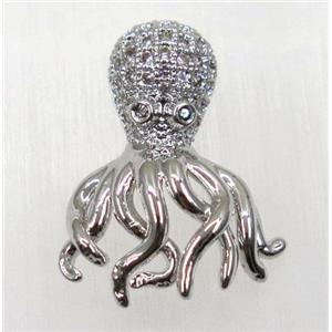 copper octopus beads paved zircon, platinum plated, approx 14x22mm