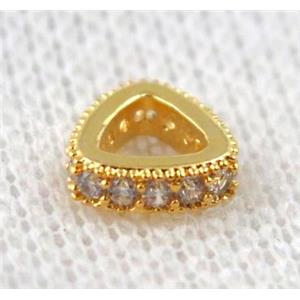 copper triangle beads paved zircon, gold plated, approx 8x8x8mm