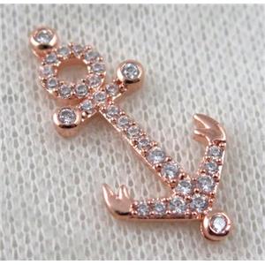 copper anchor pendant paved zircon, rose gold plated, approx 15x30mm