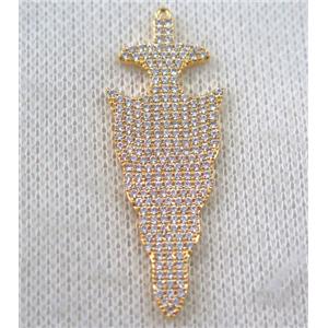 copper arrowhead pendant paved zircon, gold plated, approx 16x47mm
