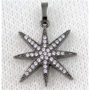 copper north star pendant paved zircon, black plated, approx 22mm dia