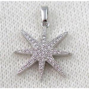 copper north star pendant paved zircon, platinum plated, approx 22mm dia