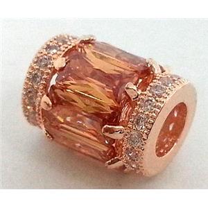 paved zircon copper spacer bead, golden, red copper plated, approx 9x12mm
