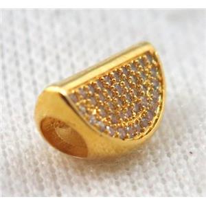 copper bead paved zircon, gold plated, approx 10x14mm, 4mm hole