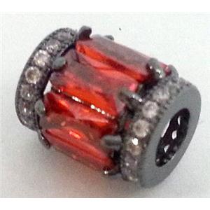 paved zircon copper spacer bead, red, black plated, approx 9x12mm