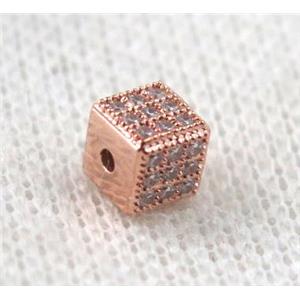 copper cube bead paved zircon, rose gold, approx 5x5x5mm