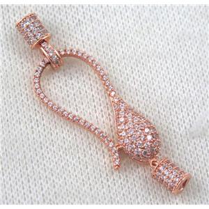 copper clasp paved zircon, rose gold, approx 16x35mm, 6x10mm