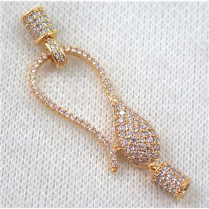 copper connector clasp paved zircon, gold plated, approx 16x35mm, 6x10mm