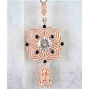 copper pendant paved zircon, rose gold plated, approx 40x40mm, 16x25mm