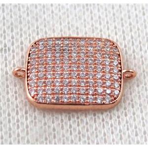 copper connector paved zircon, rectangle, rose gold, approx 13x20mm
