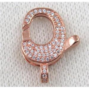 copper Lobster Clasp paved zircon, rose gold, approx 17x22mm