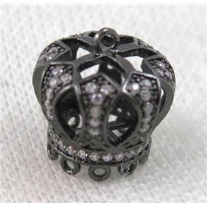 copper crown tassil bail paved zircon, black, approx 16mm