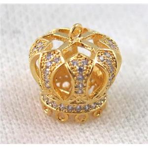copper crown tassil bail paved zircon, gold plated, approx 16mm