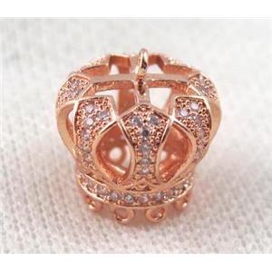 copper crown tassil bail paved zircon, rose gold, approx 16mm