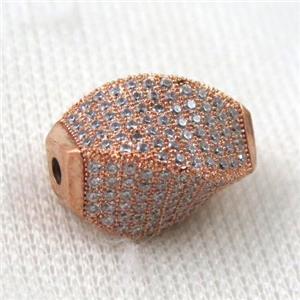 copper twist beads paved zircon, rose gold, approx 15x20mm
