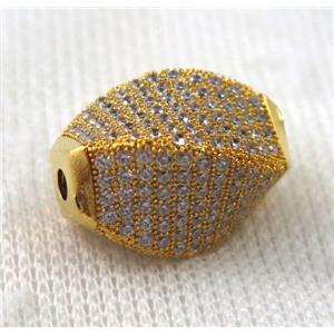 copper twist beads paved zircon, gold plated, approx 10x14mm