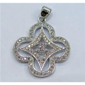 paved zircon copper pendant, platinum plated, approx 25x20mm