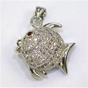 paved zircon copper pendant, platinum plated, approx 20-22mm