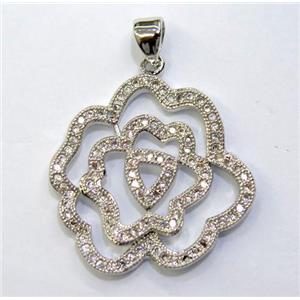 paved zircon copper pendant, platinum plated, approx 25-30mm