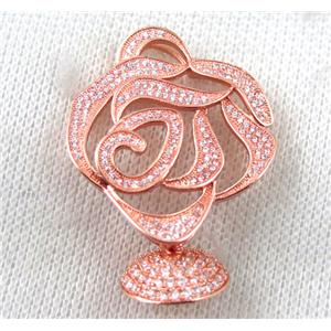copper flower pendant paved zircon, rose gold, approx 30x35mm