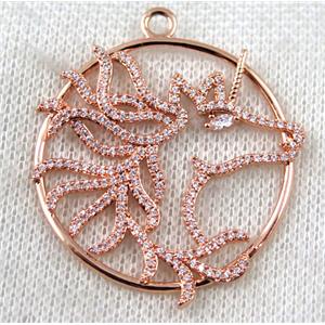 copper horse pendant paved zircon, rose gold, approx 36mm dia