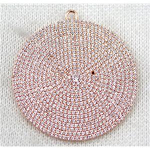 copper circle pendant paved zircon, rose gold, approx 42mm dia