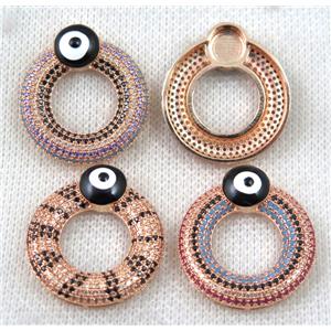 copper donut pendant paved zircon with evil eye, rose gold, approx 26mm dia