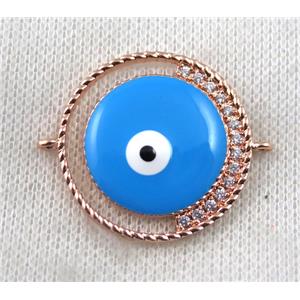 copper connector paved zircon with evil eye, rose gold, approx 30mm dia