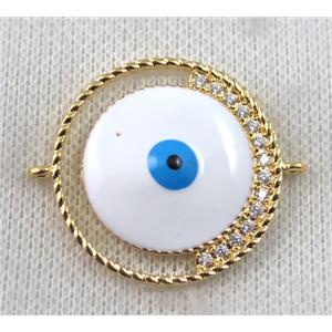 copper connector paved zircon with evil eye, gold plated, approx 30mm dia