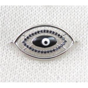 copper connector paved zircon with evil eye, platinum plated, approx 14-25mm
