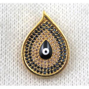 copper pendant paved zircon, evil eye, gold plated, approx 16-22mm