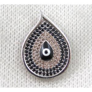 copper pendant paved zircon, evil eye, platinum plated, approx 16-22mm