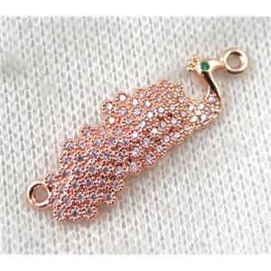 copper peacock connector paved zircon, rose gold, approx 11-35mm