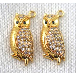 copper owl pendant paved zircon, gold plated, approx 10-21mm
