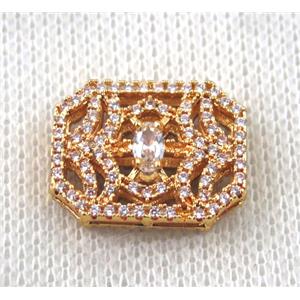 copper beads paved zircon, rectangle, gold plated, approx 15-20mm
