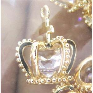 crown pendant with crystal, copper, gold plated, approx 16x12mm