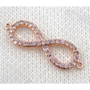 copper infinity connector paved zircon, rose gold plated, approx 10-30mm