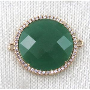 green Chinese Crystal Glass connector pave zircon, circle, gold plated, approx 23mm dia
