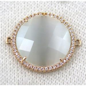 white Chinese Crystal Glass connector pave zircon, circle, gold plated, approx 23mm dia