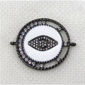 copper connector paved zircon, evil eye, black plated, approx 28mm dia
