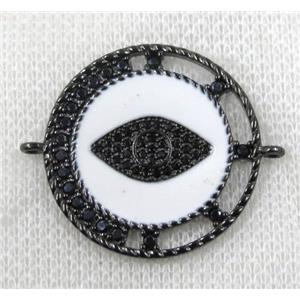 copper connector paved zircon, evil eye, black plated, approx 28mm dia