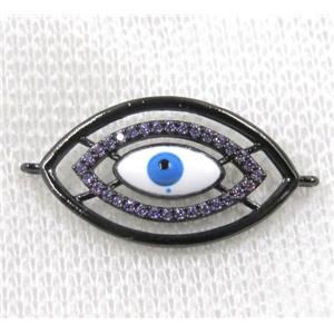 copper connector paved zircon, evil eye, black plated, approx 14-26mm