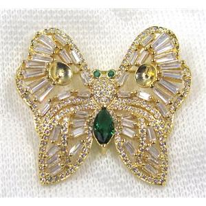 copper butterfly brooch paved zircon, gold plated, approx 38x40mm