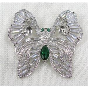 copper butterfly brooch paved zircon, platinum plated, approx 38x40mm