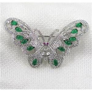 copper butterfly brooch paved zircon, platinum plated, approx 36-56mm