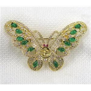 copper butterfly brooch paved zircon, gold plated, approx 36-56mm